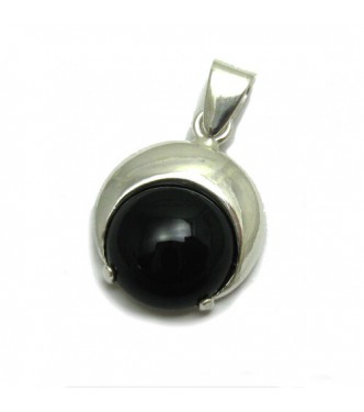 PE001279 Sterling silver pendant solid 925 with natural black onyx 